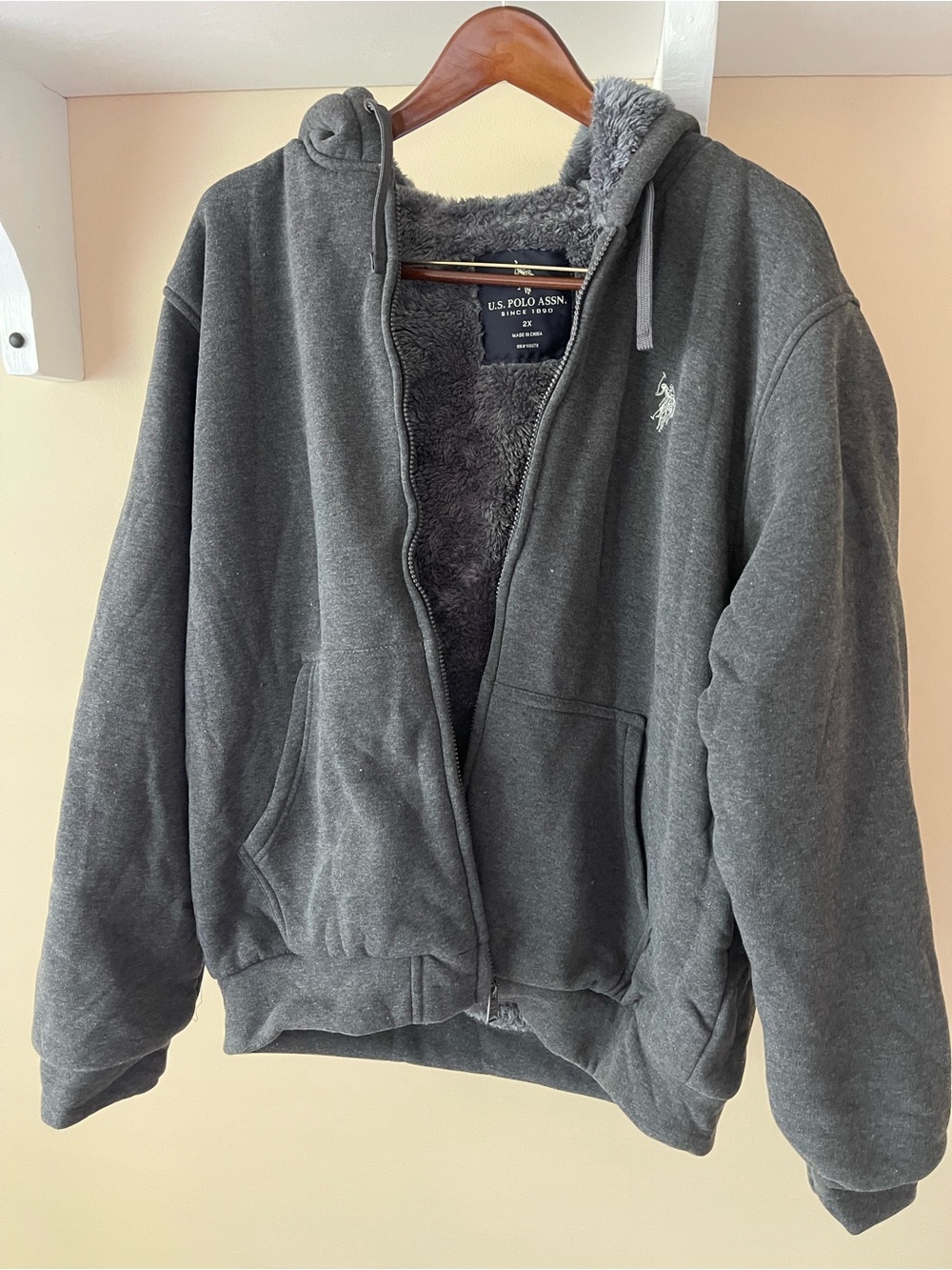 U.S. Polo Assn. Gray Sherpa-Lined Hoodie Jacket 2XL